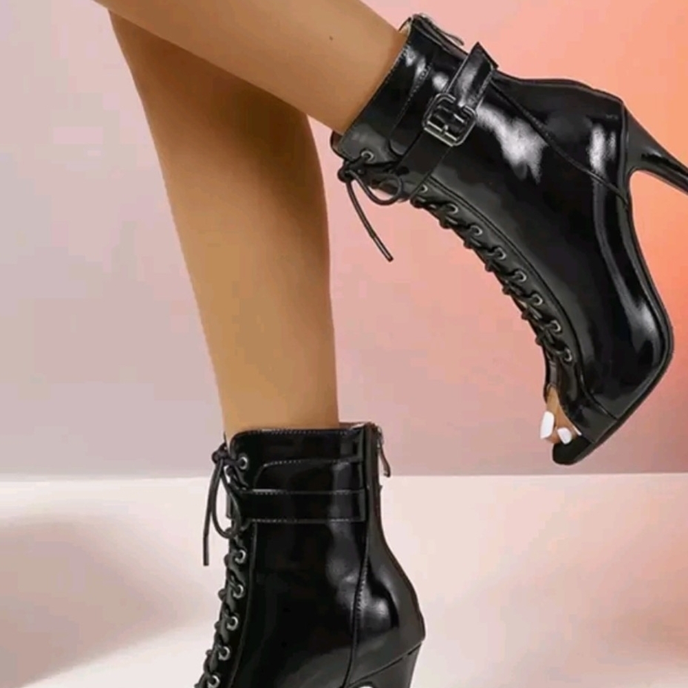 Black Lace-Up Ankle Boots